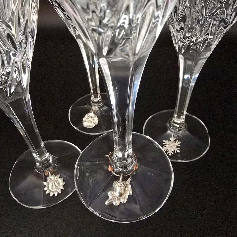 Stuart Crystal Clear Glass Facted Water/Champagne Wine/Goblet w/ Charms Set of 4